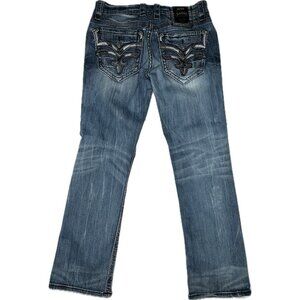Rock Revival Men's Triton Straight Jeans 34x31 Distressed Blue